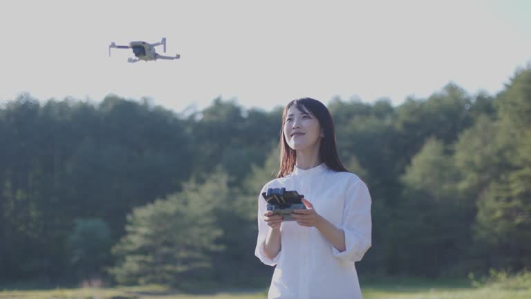 Japanese woman operating a drone