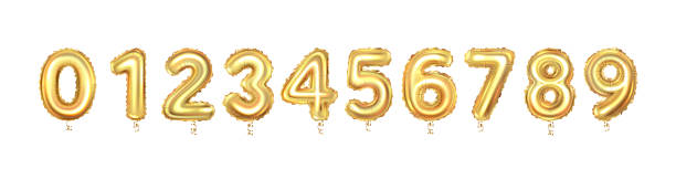 istock Set of gold balloon numbers, isolated on white background. 1494221892