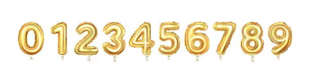 Vector illustration of Set of gold balloon numbers, isolated on white background.