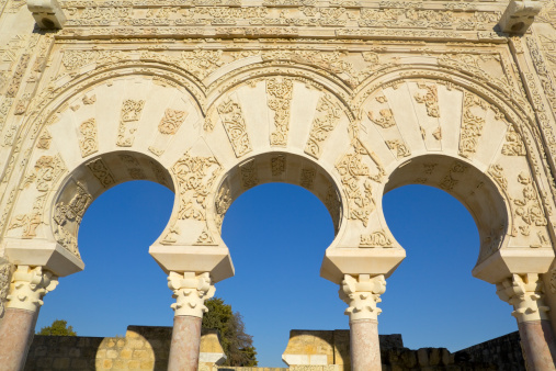 The arches of Madinat Al-Azahra or Medina Azahara. Cordoba. Andalusia. Spain.