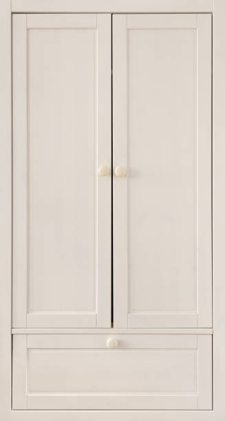 istock Wooden wardrobe cabinet doors with white handles 1494225618