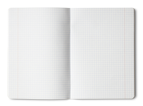 Notepad with white graph paper. This file is cleaned, retouched and clipping path.