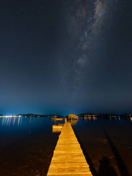 istock Milky way over the lake pier 1494229354