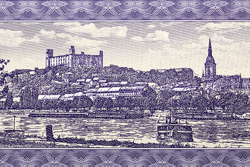 Bratislava, Vah River and Bratislava Castle from Czechoslovak money