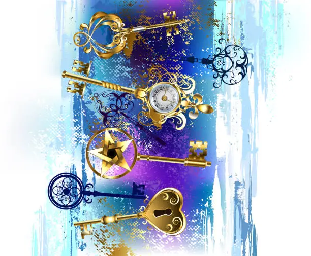 Vector illustration of Golden keys on grunge background