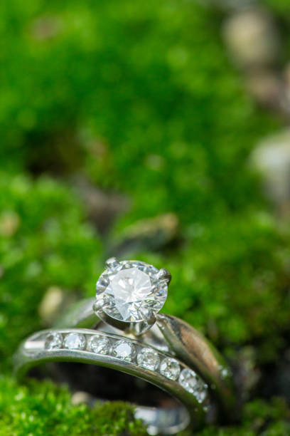 istock Pair of wedding rings  in green moss 1494234050