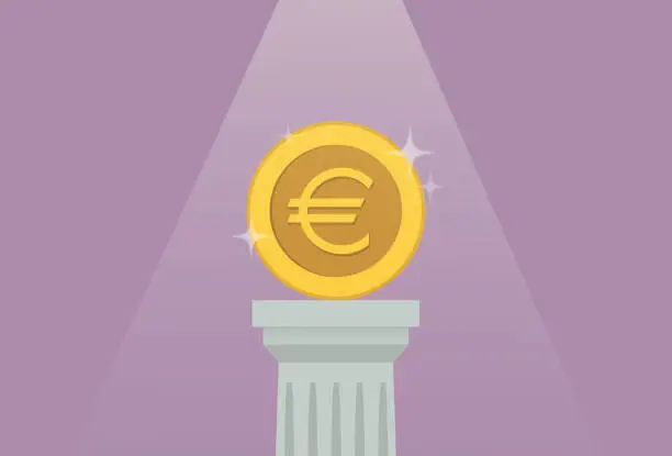 Vector illustration of European coin on a roman pillar
