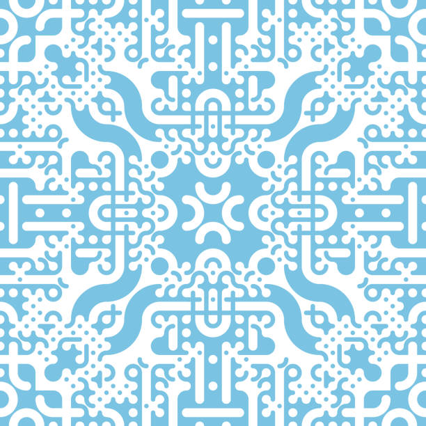 istock Seamless pattern of Truchet tiling. Repeating geometric shapes in light blue and white. 1494235862