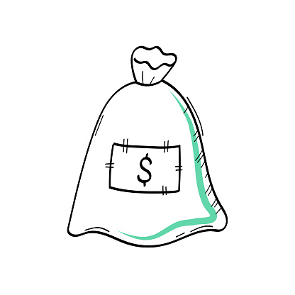 Money bag with dollar sign. Savings money - vector icon. Line illustration.