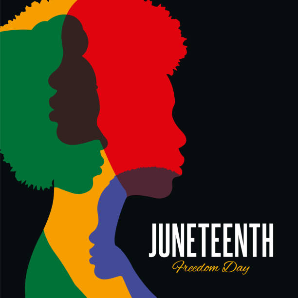 Juneteenth Independence Day banner. Silhouettes of African-American profile. June 19 holiday. Juneteenth Independence Day. Silhouettes of African-American profile. African-American history and heritage. Freedom or Liberation day. Card, banner, poster, background design. Vector illustration. Stock illustration juneteenth stock illustrations