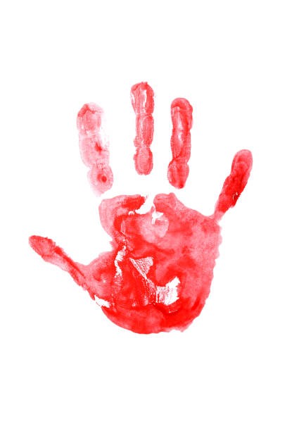 istock Red paint handprint isolated on white 1494240571