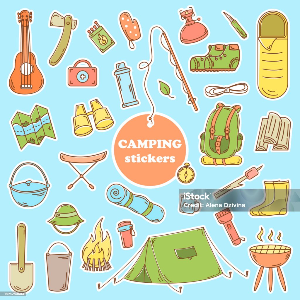 Camping Sticker Craft Camping Stickers Stock Illustration - Download Image Now - Activity ...