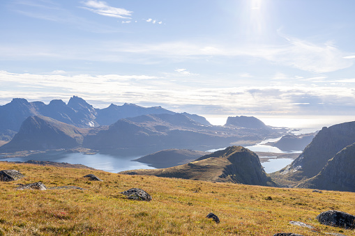 A spectacular view of the Lofoten Islands mountains and Seaview , Norway