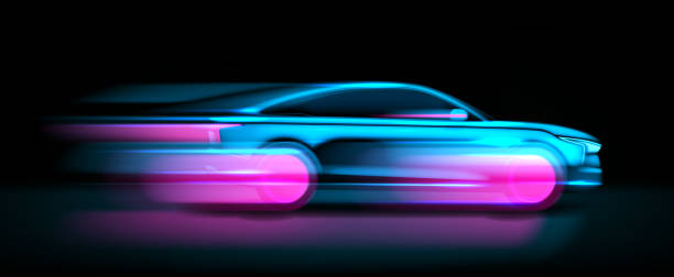 istock Moving neon glowing sport car silhouette neon glowing sport car silhouette 1494247640