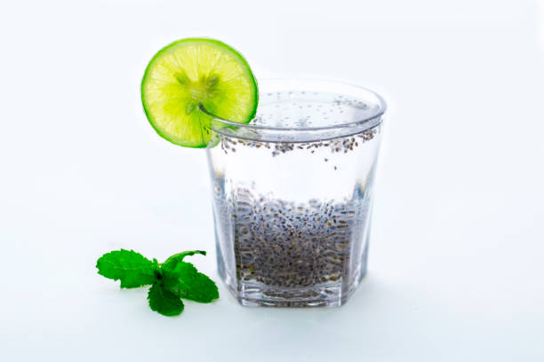 selective focus of soaking sabja seeds drink.