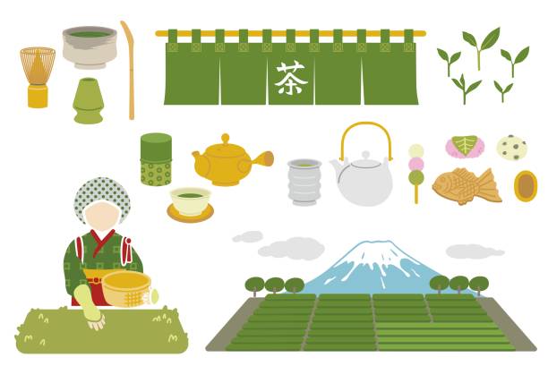 illustrazioni stock, clip art, cartoni animati e icone di tendenza di set di illustrazioni del tè - traditional ceremony illustrations