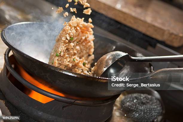 Closeup Of Asian Stirfry Cooking In A Wok Stock Photo - Download Image Now - Fried Rice, Cooking, Wok