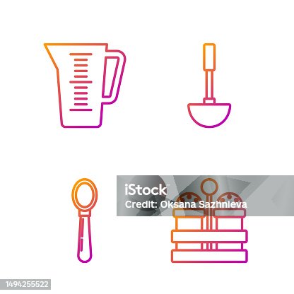 istock Set line Salt and pepper , Spoon , Measuring cup and Kitchen ladle . Gradient color icons. Vector 1494255522