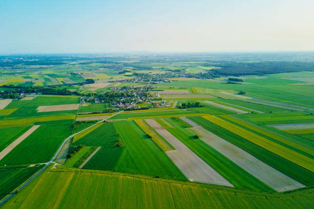 istock Aerial view of countryside with agricultural fields 1494257563