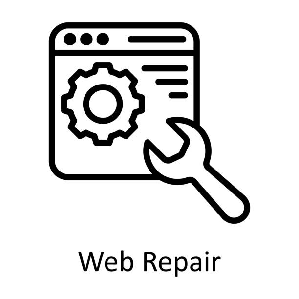 ilustrações, clipart, desenhos animados e ícones de ilustração do web repair vector outline icon design. seo e símbolo da web no fundo branco eps 10 arquivo - nut