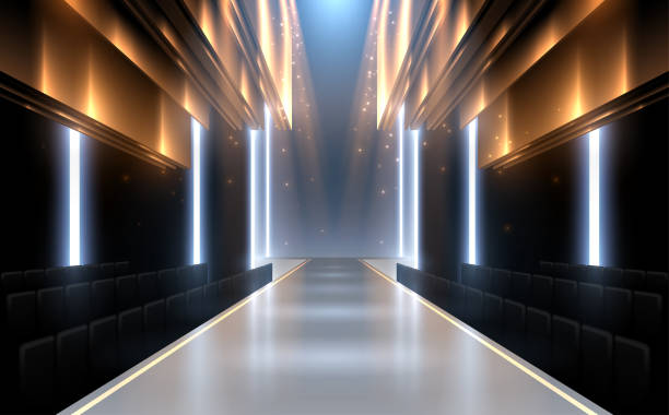 Fashion runway stage background with light effect Fashion runway stage background with light effect in vector catwalk stage stock illustrations