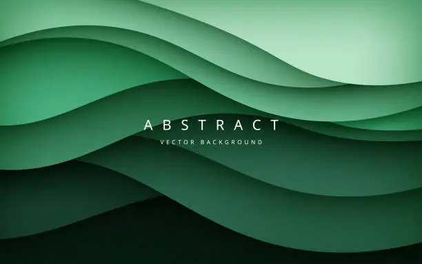 Vector illustration of multi colored abstract green dynamic wavy papercut overlap layers background. eps10 vector