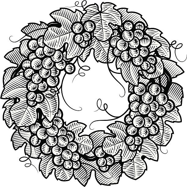 ilustrações de stock, clip art, desenhos animados e ícones de coroa de uvas retro preto e branco - grape bunch fruit stem