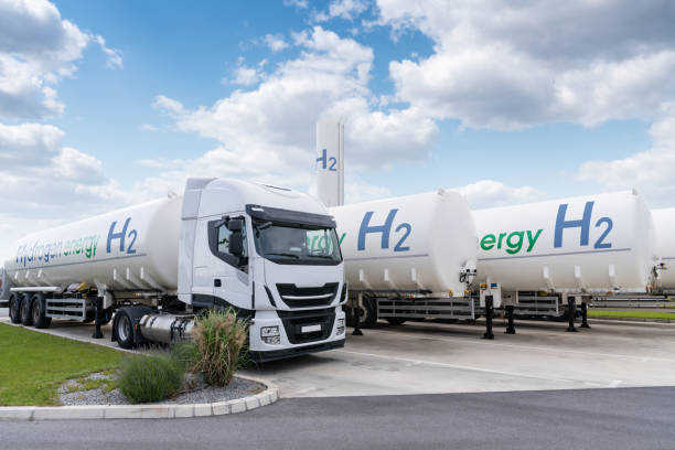 istock Truck with hydrogen tank trailers. 1494264010