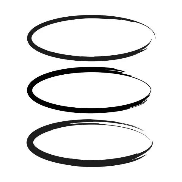 Vector illustration of Set of grunge oval frames. Brush ovals. Collection of black borders. Vector illustration.