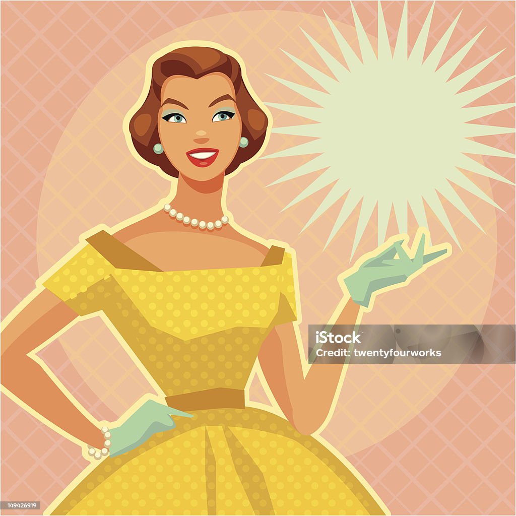 Digital illustration of a lady with vintage yellow dress The perfect retro spokesmodel. Retro Style stock vector