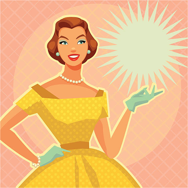 Digital illustration of a lady with vintage yellow dress The perfect retro spokesmodel. vintage women stock illustrations