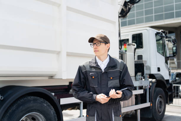 istock Manager next to garbage truck. 1494269477