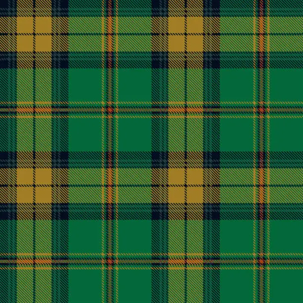 Vector illustration of Green And Yellow Scottish Tartan Plaid Pattern Fabric Swatch