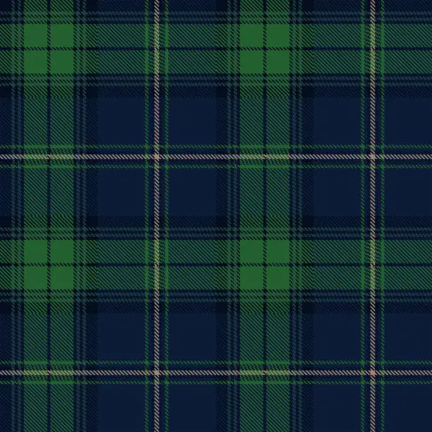Vector illustration of Blue And Green Scottish Tartan Plaid Pattern Fabric Swatch