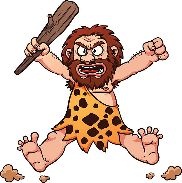 ilustraciones, imágenes clip art, dibujos animados e iconos de stock de caveman de historieta enojada - garrote