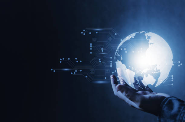 istock human hand holding virtual world globe and glow circuit board in blue color tone, networking technology digital communication concept 1494273470