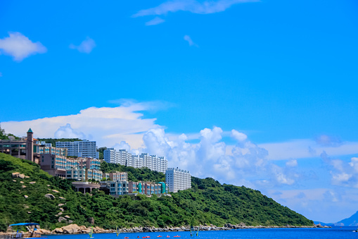 The view of an island, Hong Kong Stanley. The residential area under the blue sky. Travel and natural scene.