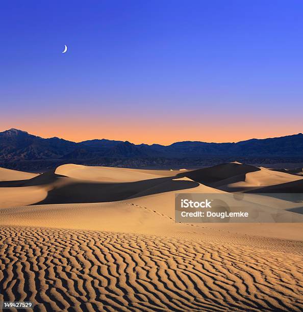 Moon And Dunes Stock Photo - Download Image Now - Stove Pipe Wells, Arid Climate, Barren