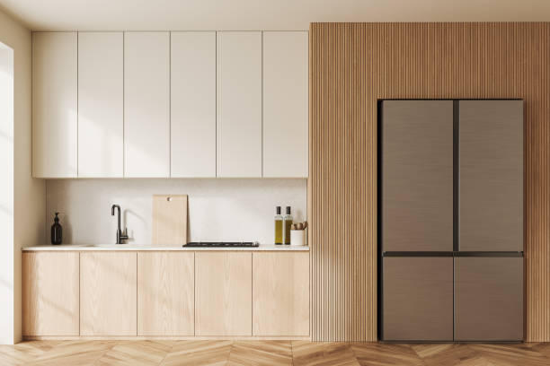 istock White and wooden kitchen interior with fridge 1494278329