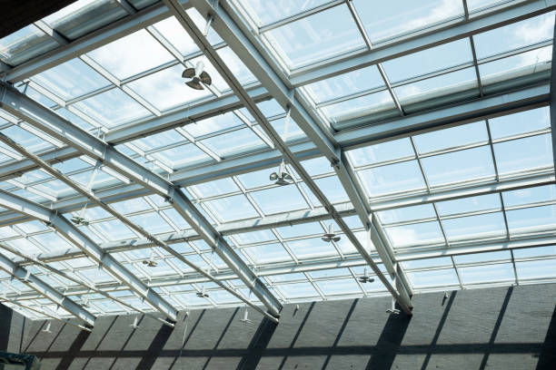 istock Steel frame roof with LED lights. Image for background. 1494280154