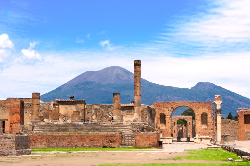 Ruins of Pompeii and volcano Mount Vesuvius, Italy
