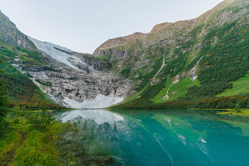 Picturesque landscape of Matterhorn mountain reflected on Lake Stellisee in the morning at Zermatt, Switzerland