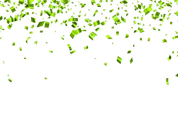 Vector illustration of Falling green cut out foil ribbon confetti background with space for text.