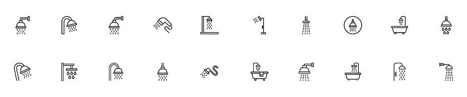 Collection of modern shower outline icons. Set of modern illustrations for mobile apps, web sites, flyers, banners etc isolated on white background. Premium quality signs.