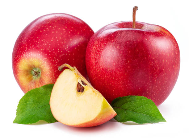 istock Ripe red apples and apple slice isolated on white background. 1494285052