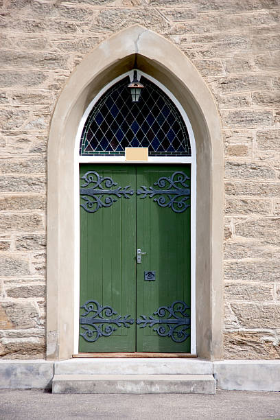 Green Church Door stock photo