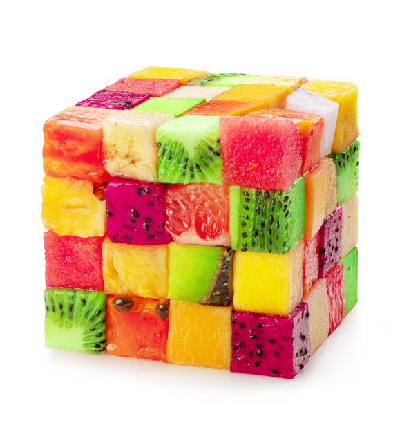 istock Fruit puzzle cube arranged from different fruit cubes. Dietary concept. File contains clipping path. 1494285970
