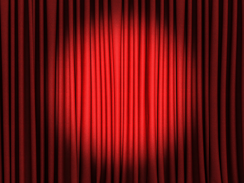 red curtain spot light in the middle. 3d render