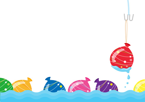 Fun festive image background. Illustration of playing water balloon fishing. Vector illustration.