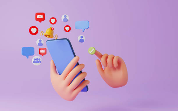 istock 3D Cartoon hand holding smartphone using social media concept, Social media with network connection or online shopping business 1494290600